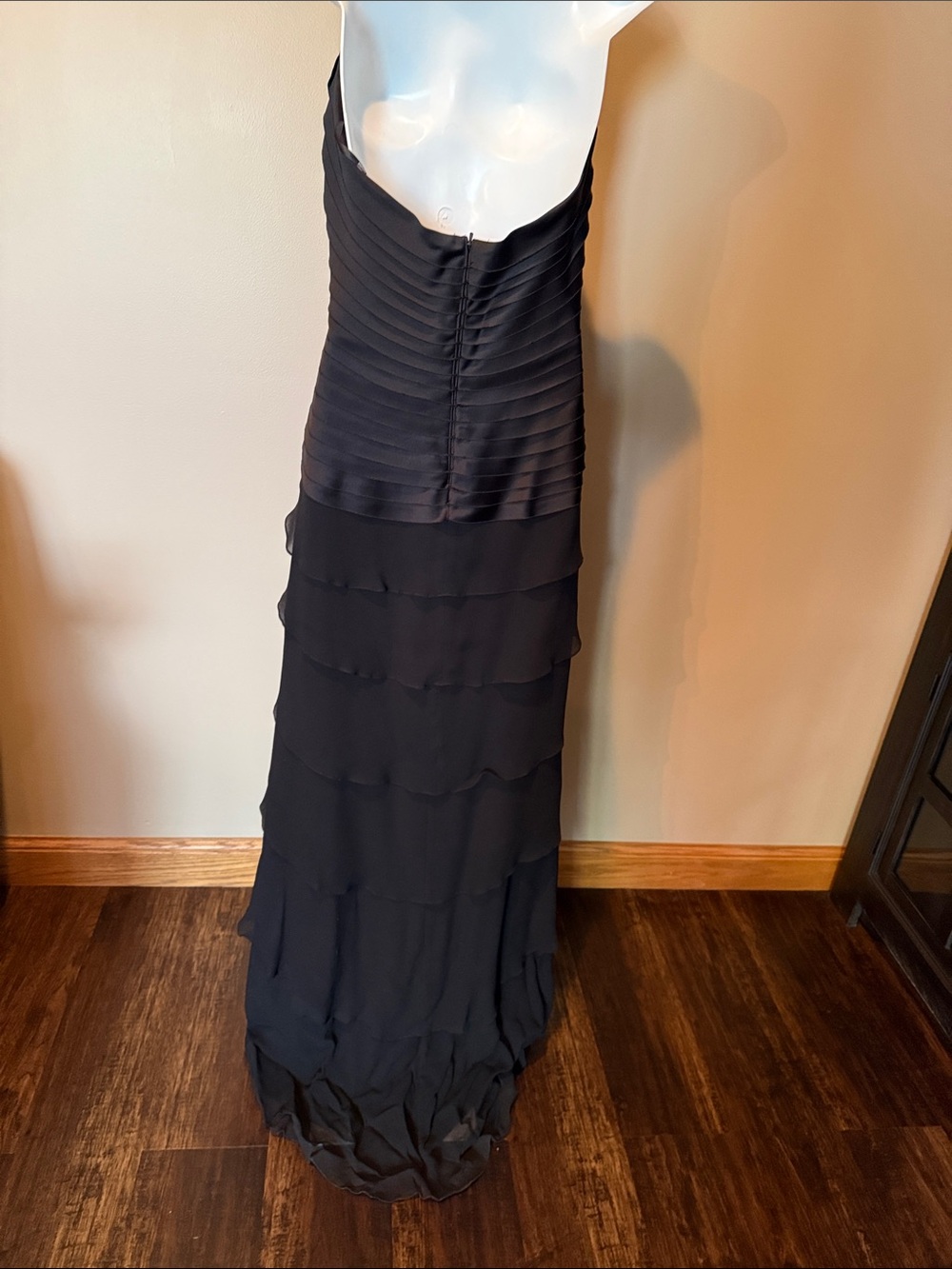 Tadashi Collection Elegant Black Halter Tiered Ruffle with train Evening Gown - Picture 4 of 7